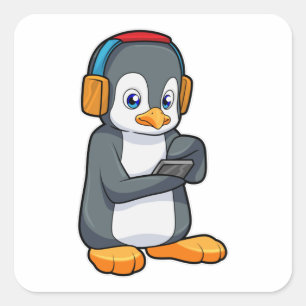 Penguin Music-hoofdtelefoon Vierkante Sticker