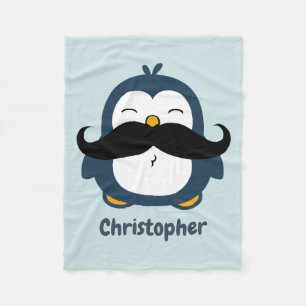 Penguin Mustache Trend Blue op persoonlijke titel Fleece Deken