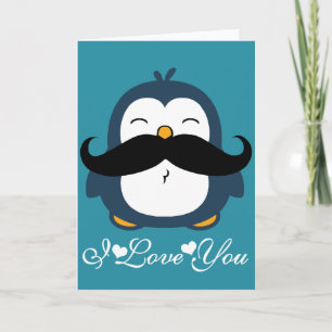 Penguin Mustache Trend I love you Kaart