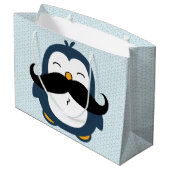 Penguin Mustache Trend Large Cadeautasje (Achterkant Gekanteld)