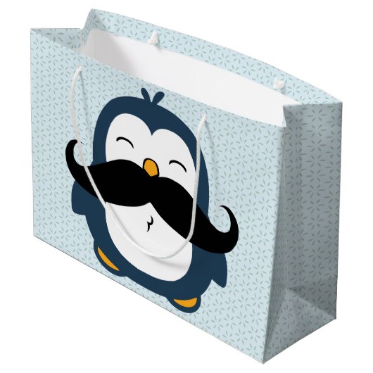 Penguin Mustache Trend Large Cadeautasje (Achterkant Gekanteld)