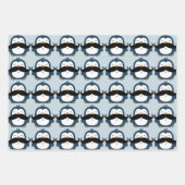 Penguin Mustache Trend Pattern | Blauw Inpakpapier Vel (Voorkant 3)