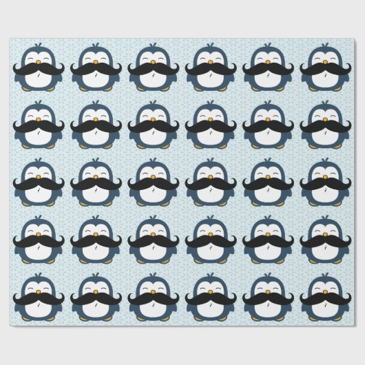 Penguin Mustache Trend Pattern Cadeaupapier (Vlak)