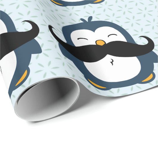 Penguin Mustache Trend Pattern Cadeaupapier (Rol Hoek)