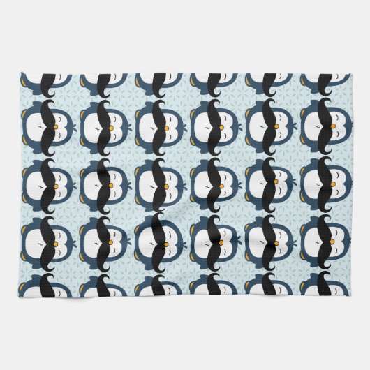 Penguin Mustache Trend Pattern Theedoek (Horizontaal)