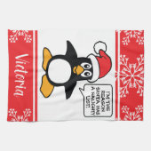 Penguin Naughty List - Gepersonaliseerd kerstfeest Theedoek (Horizontaal)