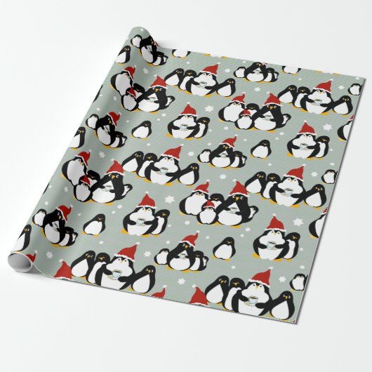 Penguin Nightcap Wrapping Paper Cadeaupapier (Uitgerold)