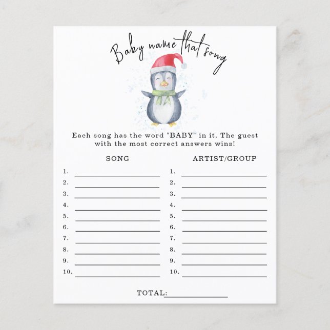 Penguin - Noem dat nummer baby shower spel (Voorkant)