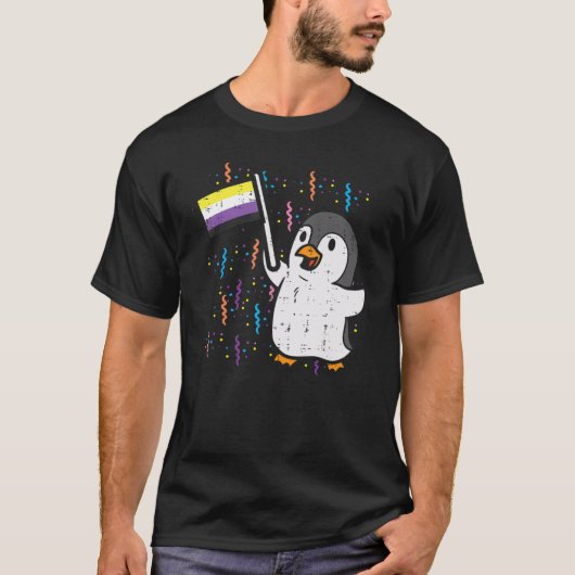 Penguin Nonbinary Flag Cute Enby Nb Pride Lgbtq mi T-shirt (Voorkant)