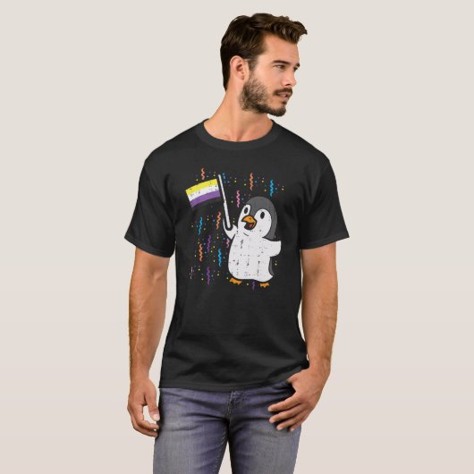 Penguin Nonbinary Flag Cute Enby Nb Pride Lgbtq mi T-shirt (Voorkant volledig)