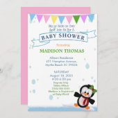 Penguin on Ice Baby shower Invitation Kaart (Voorkant / Achterkant)