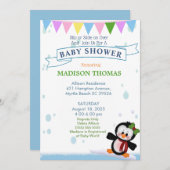 Penguin on Ice Baby shower Invitation Kaart (Voorkant / Achterkant)