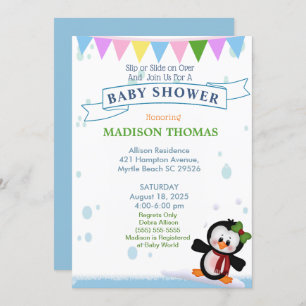 Penguin on Ice Baby shower Invitation Kaart