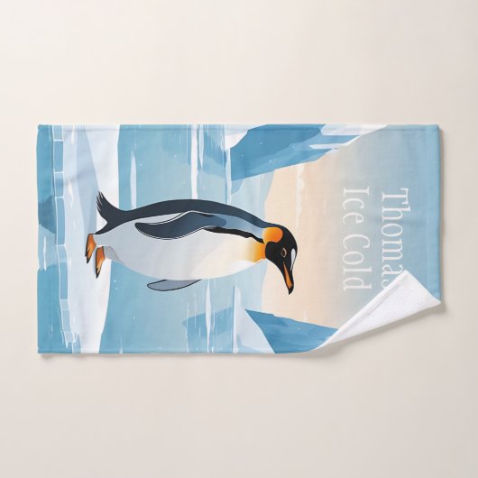 Penguin on ice floe in icy landscape bad handdoek (Handdoek)