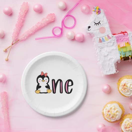 Penguin One 1st Birthday Papieren Bordje (Feest)