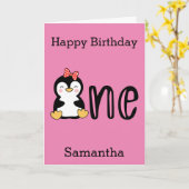 Penguin One 1st Happy Birthday Kaart (Gele Bloem)