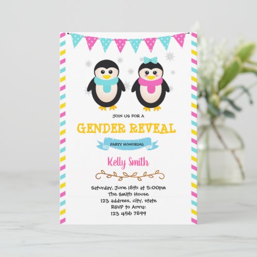 Penguin onthult uitnodiging voor feest (Staand voorkant)