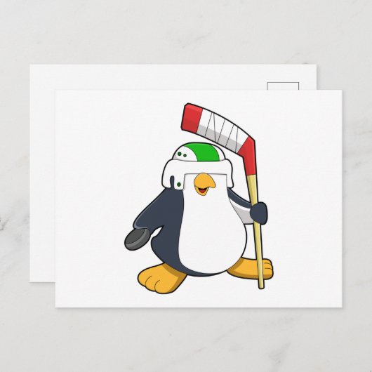 Penguin op Ice hockey met Ice hockey stick Briefkaart (Voorkant / Achterkant)