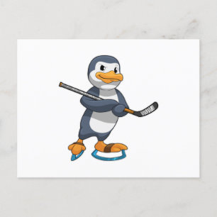 Penguin op Ice hockey met Ice hockey stick Briefkaart