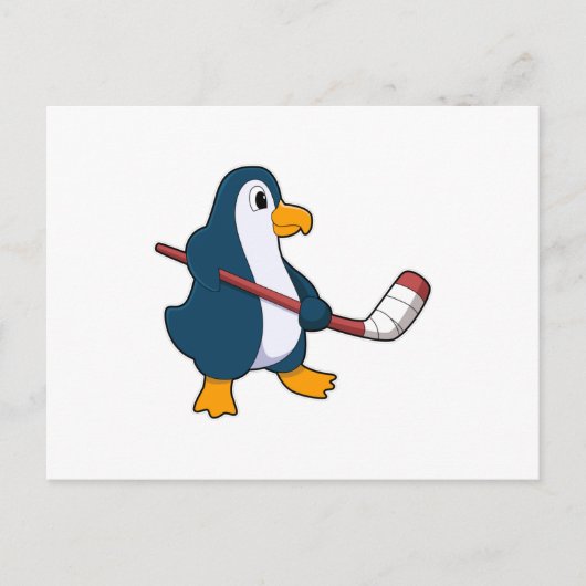 Penguin op Ice hockey met Ice hockey stick Briefkaart (Voorkant)