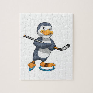 Penguin op Ice hockey met Ice hockey stick Legpuzzel
