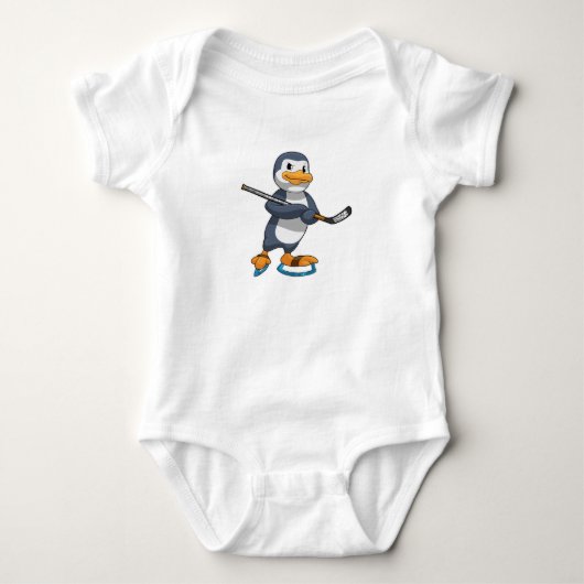 Penguin op Ice hockey met Ice hockey stick Romper (Voorkant)