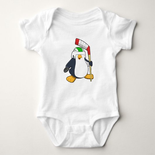 Penguin op Ice hockey met Ice hockey stick Romper (Voorkant)