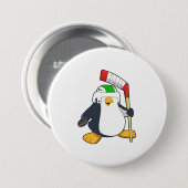 Penguin op Ice hockey met Ice hockey stick Ronde Button 7,6 Cm (Voorkant /achterkant)