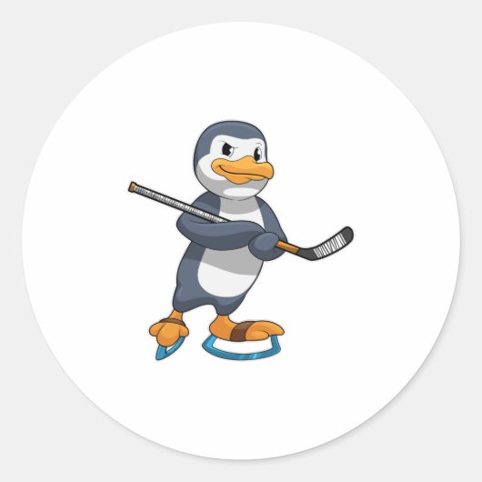 Penguin op Ice hockey met Ice hockey stick Ronde Sticker (Voorkant)
