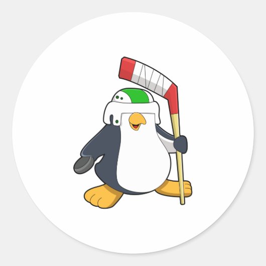 Penguin op Ice hockey met Ice hockey stick Ronde Sticker (Voorkant)