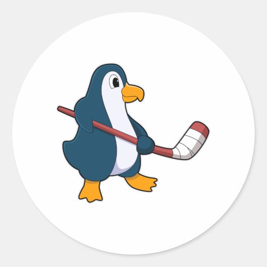 Penguin op Ice hockey met Ice hockey stick Ronde Sticker (Voorkant)