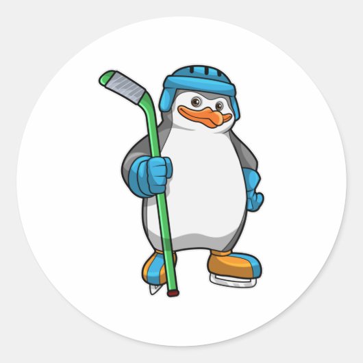 Penguin op Ice hockey met Ice hockey stick Ronde Sticker (Voorkant)