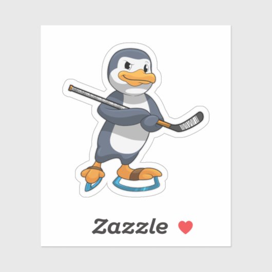 Penguin op Ice hockey met Ice hockey stick Sticker (Vel)