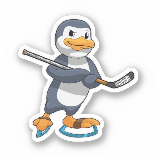 Penguin op Ice hockey met Ice hockey stick Sticker (Voorkant)