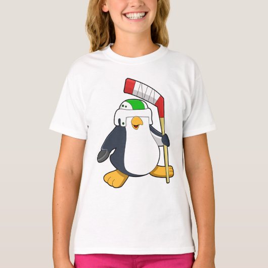 Penguin op Ice hockey met Ice hockey stick T-shirt (Voorkant)