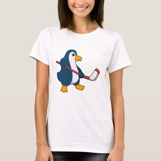 Penguin op Ice hockey met Ice hockey stick T-shirt (Voorkant)