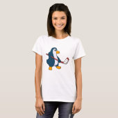 Penguin op Ice hockey met Ice hockey stick T-shirt (Voorkant volledig)