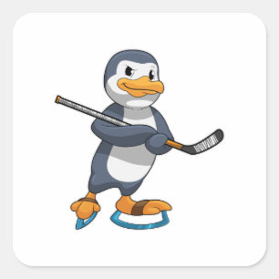 Penguin op Ice hockey met Ice hockey stick Vierkante Sticker