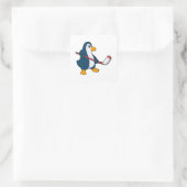 Penguin op Ice hockey met Ice hockey stick Vierkante Sticker (Tas)