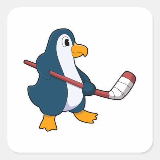 Penguin op Ice hockey met Ice hockey stick Vierkante Sticker (Voorkant)