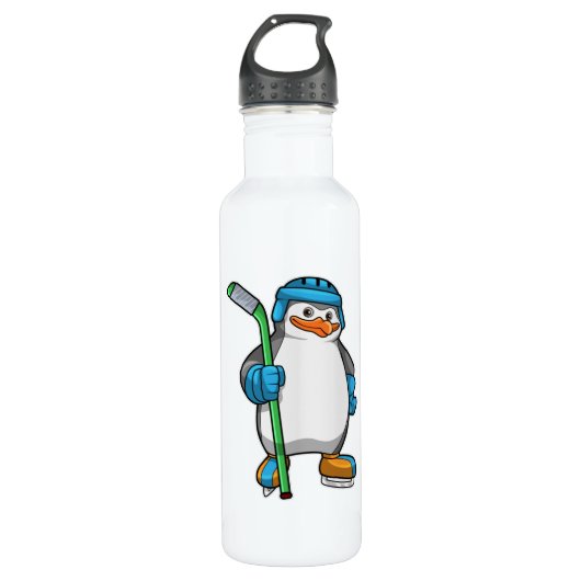 Penguin op Ice hockey met Ice hockey stick Waterfles (Voorkant)