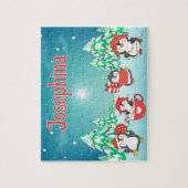 Penguin op maat gemaakte kerstkindnaam puzzel  (Verticaal)