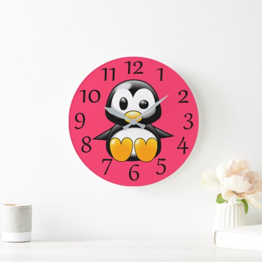 Penguin op roze wandklok (Huis)