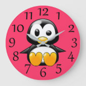 Penguin op roze wandklok (Voorkant)
