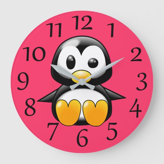 Penguin op roze wandklok (Voorkant)