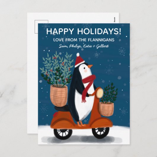 Penguin op Scooter Schattige Kerstmaat Feestdagenkaart (Voorkant / Achterkant)