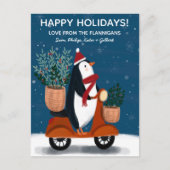 Penguin op Scooter Schattige Kerstmaat Feestdagenkaart (Voorkant)