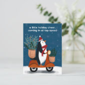 Penguin op Scooter Schattige Kerstmaat Feestdagenkaart (Staand voorkant)