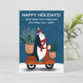 Penguin op Scooter Schattige Kerstmaat Feestdagenkaart (Staand voorkant)