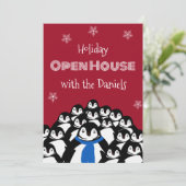 Penguin Open House Kerstfeest Uitnodiging (Staand voorkant)